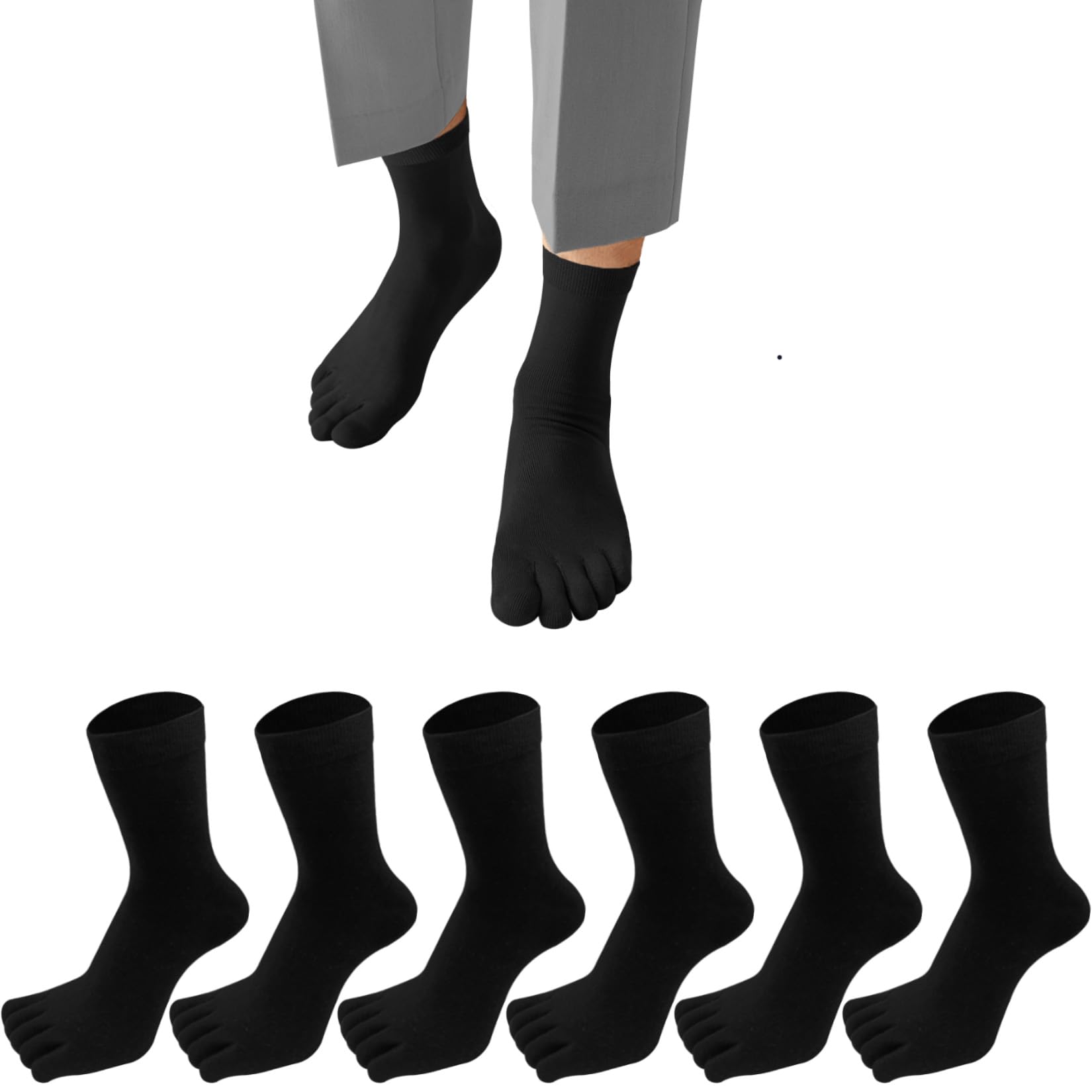 Men's 5-Toe Business Socks, 6-Pair Set, Gentleman 5-Toe Socks, Cotton, Sports Ru