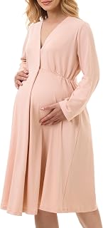 Momcozy Womens Nursing Maternity Nightgown for Breastfeeding, Labor and Delivery Gown, Long Sleeve Postpartum Night Gown