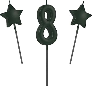 2.75in Tall Black Number 8 Birthday Candles, Glitter Happy Birthday Cake Cupcake Toppers Decoration and Celebrating for Adults/Kids Party Baking (2.75in Black Number 8)