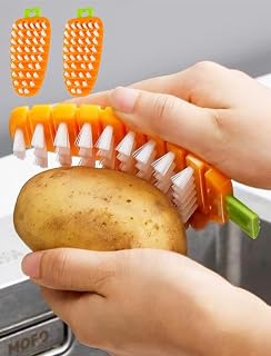 2Pcs Flexible Vegetable Cleaning Brush - Multi-Surface Scrubber for Potato/Carrot, Bendable Handle Kitchen Tool, Space-Saving Design for Home & Outdoor Use (Non-Scratch Bristles)