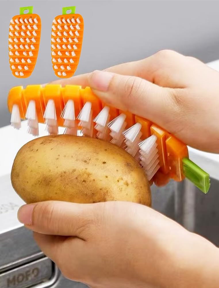 2Pcs Flexible Vegetable Cleaning Brush - Multi-Surface Scrubber for Potato/Carro