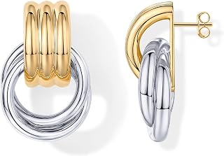 PAVOI 14K Gold Plated Door Knocker Earrings for Women, Chunky Drop Earrings