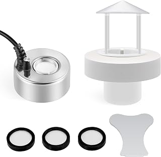 Mxmoonant 350ml/H Ultrasonic Mist Maker Fogger Metal Atomizer, Splash Guard | w/Float & 3 Replacement Ceramic Discs, for Halloween Water Fountain Pond Pot Rockery Sink Decoration, Mushroom Plant Humidify