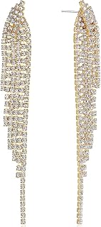 Simulated Diamond Drop Earrings for Women - Long CZ Statement Tennis Studs