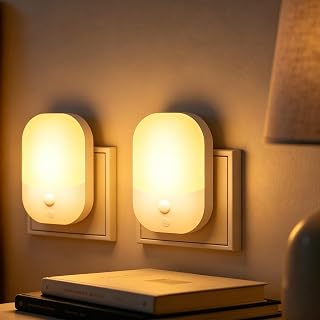 2 Pieces Children's Night Light with Plug, Intelligent Twilight Light Sensor, 5 Brightness Dimmable, 3 Modes, Warm White Night for Baby Room, Stairs, Kitchen, 0.3W Without Remote Control
