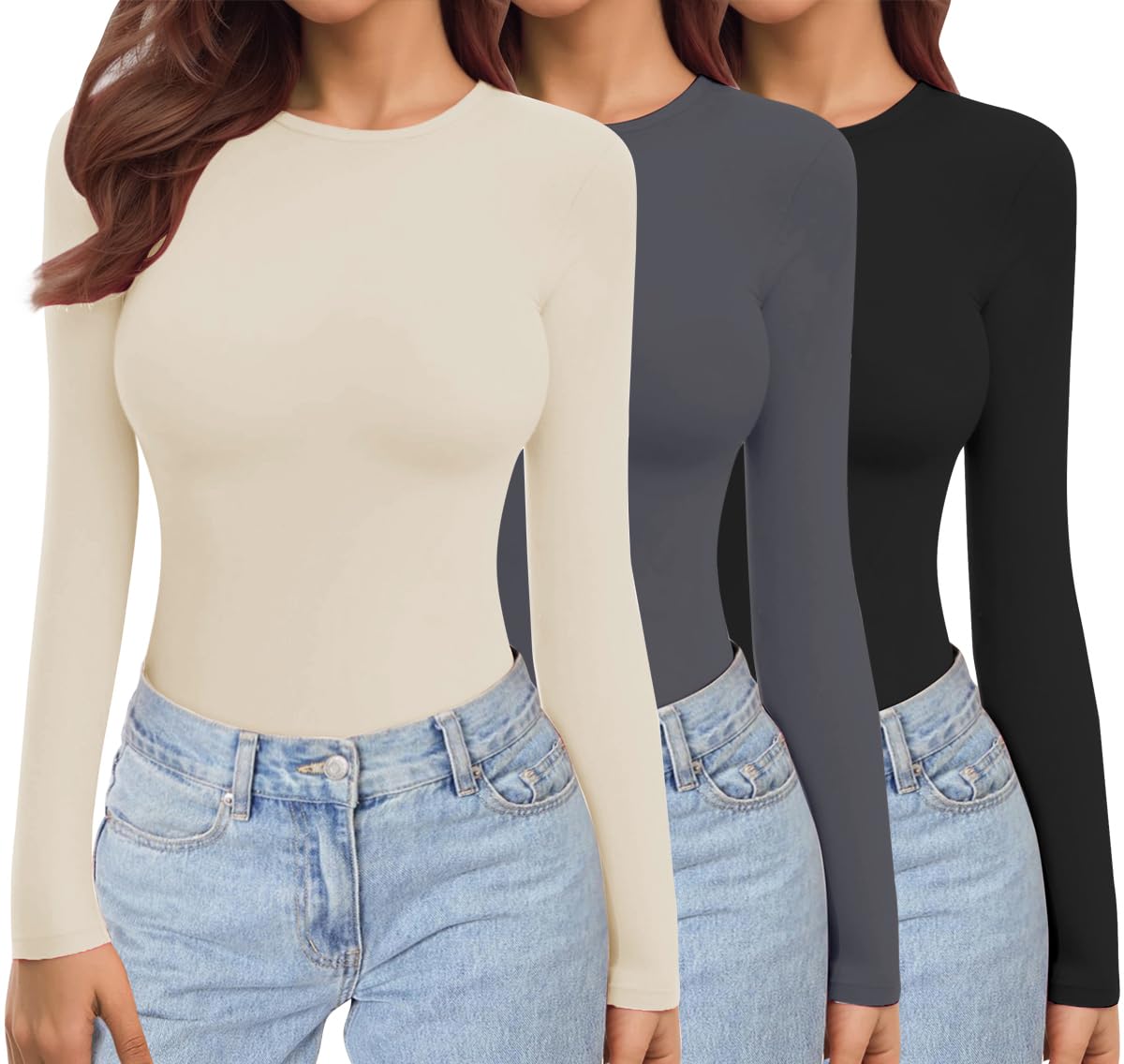 Ekouaer Womens Long Sleeve Tops Thermal Tee 1&3 Pack