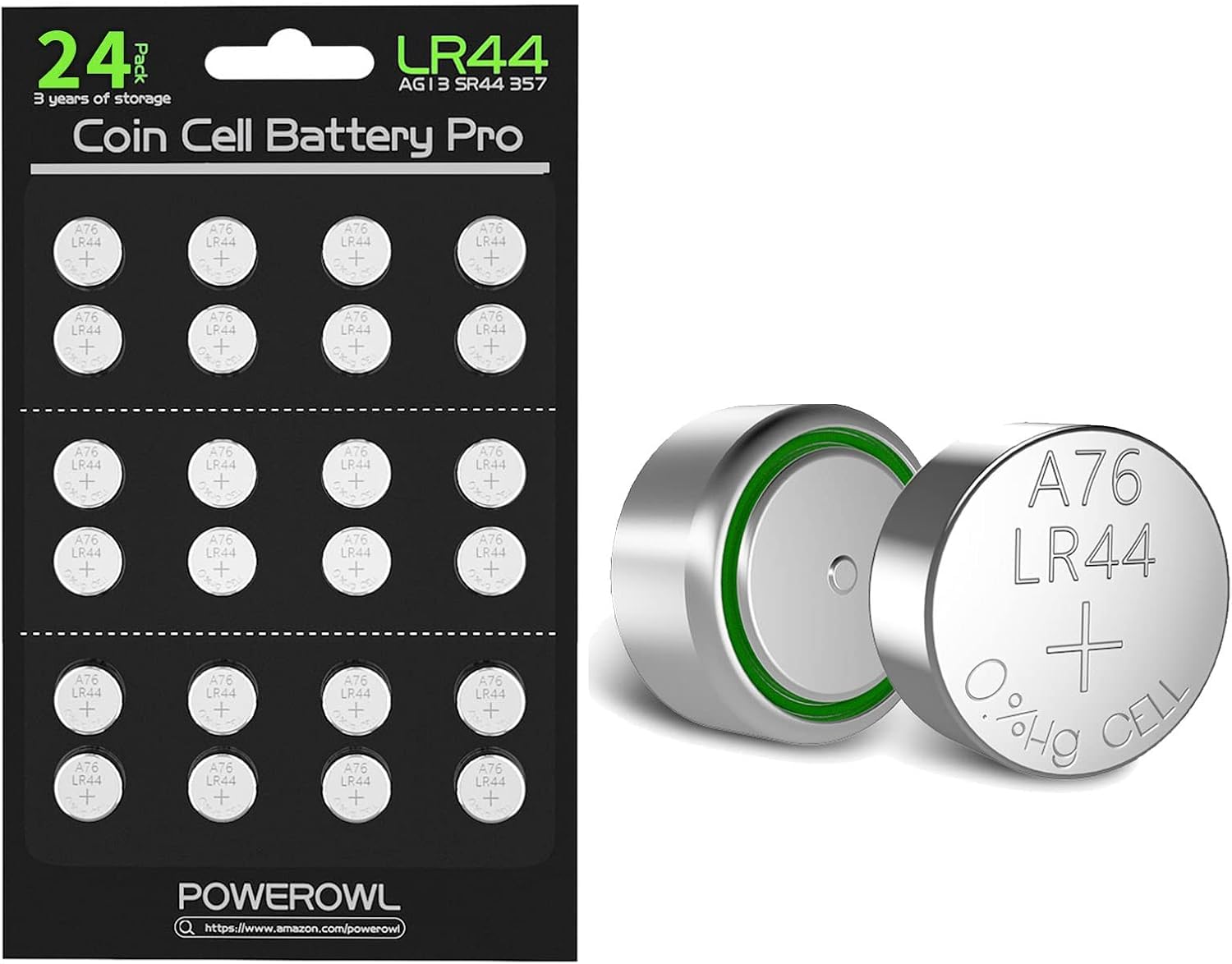 POWEROWL LR44 Batteries 24 Count, High Capacity AG13 357 303 SR44 L1154F A76 Pre