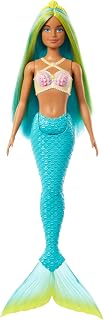 Barbie Mermaid Doll with Two-Tone Blue and Yellow Fantasy Hair | Headband Accessory, Toy with Shell Bodice and Turquoise Tail, HRR03