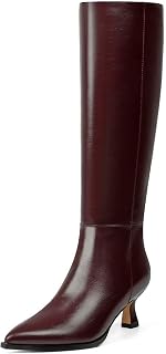 Modatope Knee High Boots for Women Kitten Heel Boots, Burgundy Pat, 7.5
