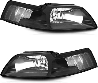 WEELMOTO Halogen Headlights Assembly for 1999-2004 Ford Mustang V6/GT