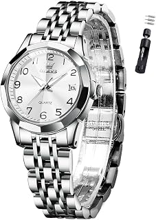 OLEVS Ladies Watch Small Dial Stainless Steel Band Round Roman Numerals Luxury Diamond Waterproof Analog Quartz Date Watch for Women