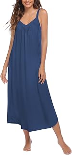 Ekouaer Women's Sleeveless Long Nightgown Full Night Dress Print Sleep Dress Soft Lounge Dress Navy S