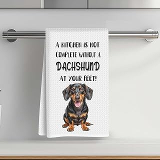 Cute Dachshund Printed Kitchen Towel, 14x24 Inches, Absorbent Microfiber Decorative Cloth Tea Towel, Waffle Hand Towel for Kitchen Home Bathroom, Gift for Dog Lovers