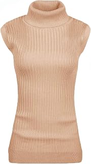 V28 Women's Sleeveless Ribbed High Neck Turtleneck Stretch Knit Sweater