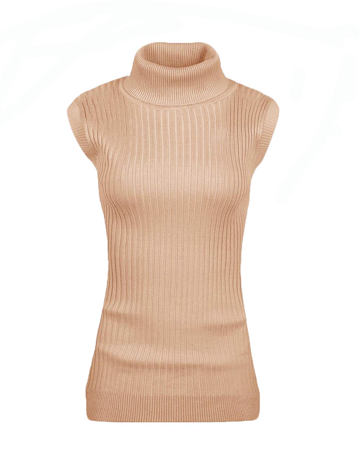V28 Women's Sleeveless Ribbed High Neck Turtleneck Stretch Knit Sweater