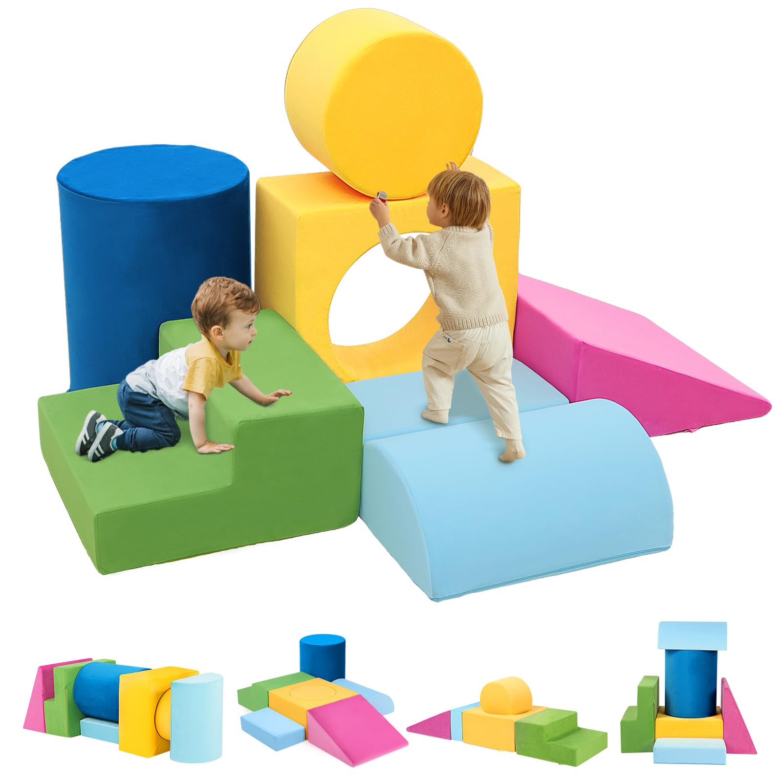 Edbuosy Toddler Climbing Toys Indoor, 7-Piece Colourful Foam Climbing Blocks, So