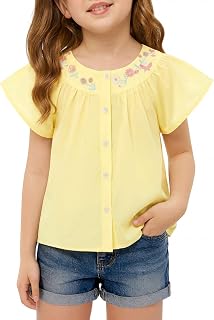 Haloumoning Toddler Baby Girl Flutter Short Sleeve Blouse Kids Flowy Button Down Shirts Cute Tops tee 9M-8Y