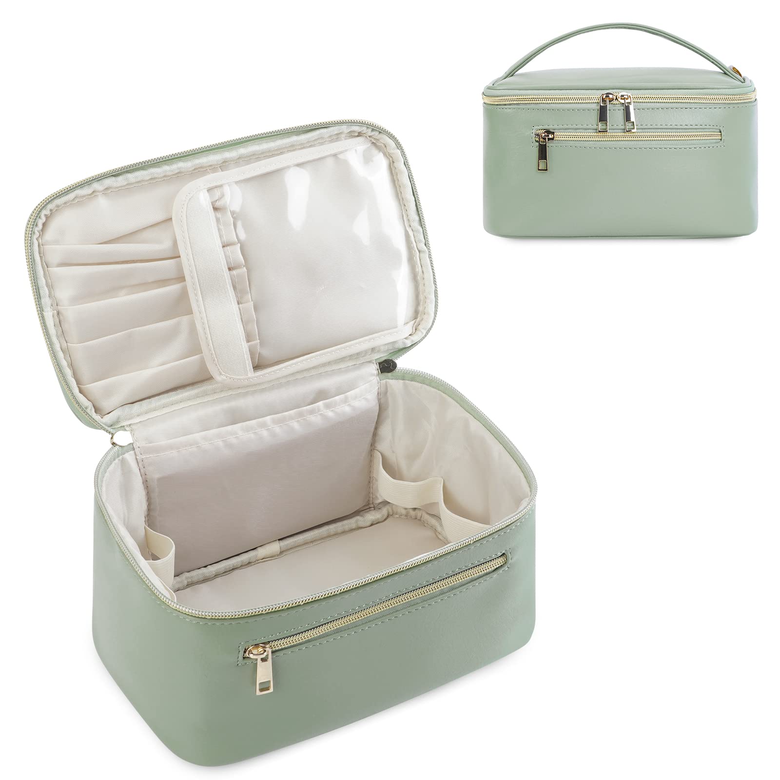 Travel Makeup Bag, Large PU Leather Cosmetic Case with Brush Compartment | Large