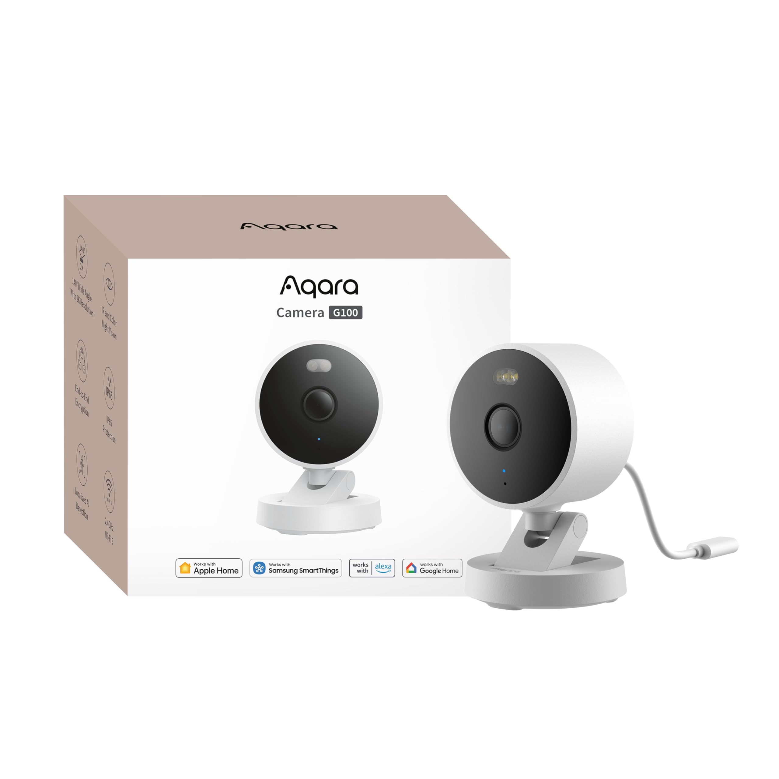 Aqara 2K Indoor/Outdoor Security Camera G100, HomeKit Secure Video, White | 2-Wa