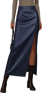 PRETTYGARDEN レディース フェイクレザー ロングペンシルスカート