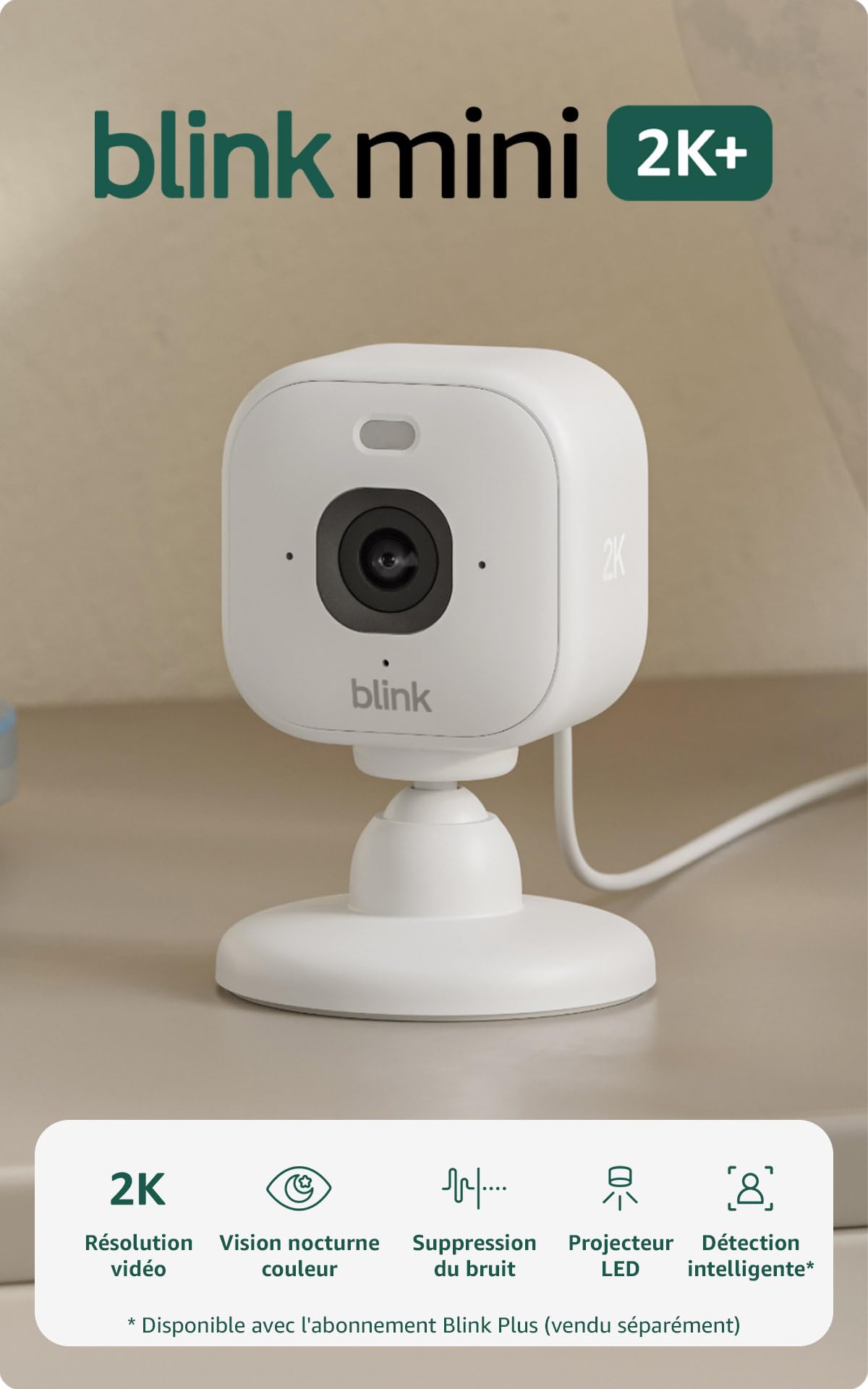 Blink Mini 2K+ (newest gen) | Plug-in Home Security Camera with 2K video resolut