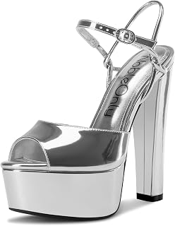 NobleOnly Platform Heels for Women Platform Sandals Chunky Block Peep Open Toe Ankle Strap Sandals Wedding Party Dress Shoes 5.9 Inches Heels