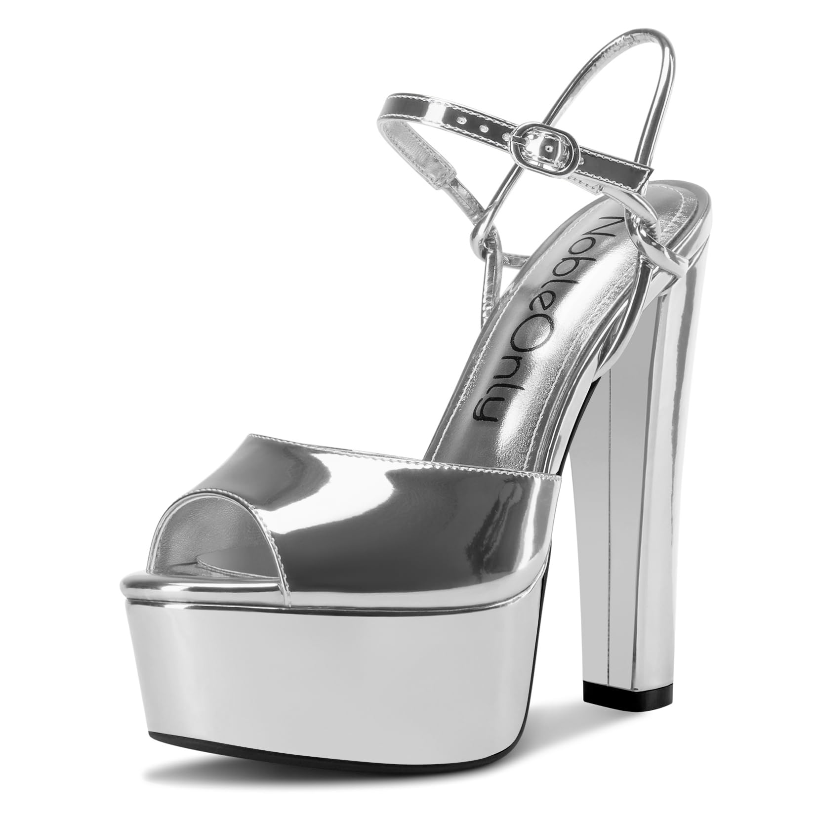 NobleOnly Platform Heels for Women Platform Sandals Chunky Block Peep Open Toe A