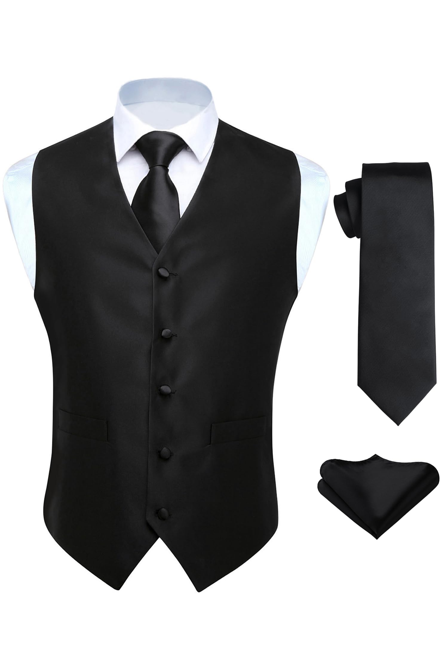 HISDERN Paisley Floral Jacquard Suit Vest for Men Tie and Pocket Square Formal V