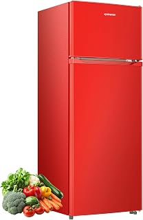 Upstreman 7.7 Cu.Ft. Refrigerator with Freezer Double Door Fridge | 5 Adjustable Thermostat, Large Capacity, Reversible Door Swing, Refrigerator for Apartment, Office, Dorm, Black（BD75）