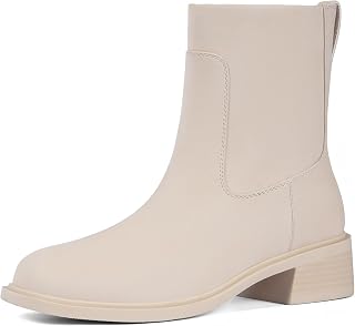 QIY Ankle Boots for Women Square Toe Low Heel Boots