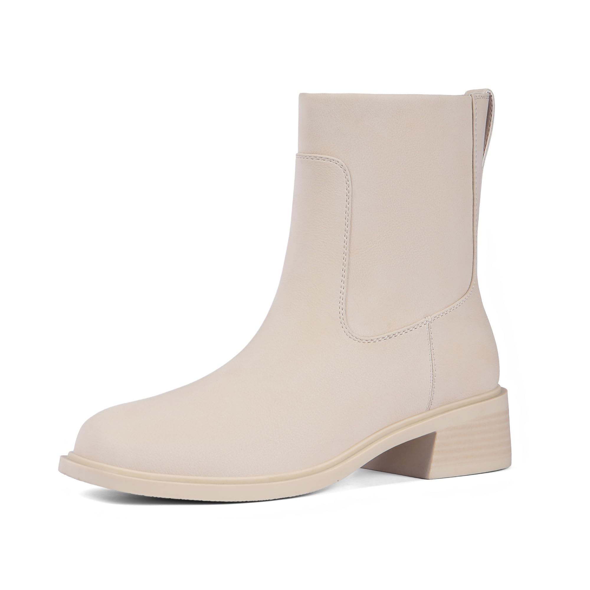 QIY Ankle Boots for Women Square Toe Low Heel Boots