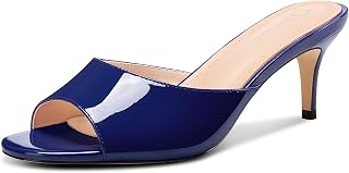 Castamere Women's Round Open Toe Kitten Heel Mules Shoes Sandals Party Dance Dress Slip-on Sandals 6.5 CM Heels