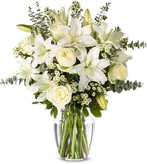 From You Flowers With All Our Sympathy White Lily Bouquet in Glass Vase - Fresh Flowers Delivered for Funeral, Sympathy, Condolence & Memorial Gifts