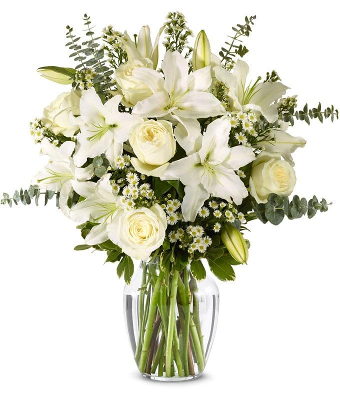 From You Flowers With All Our Sympathy White Lily Bouquet in Glass Vase - Fresh 
