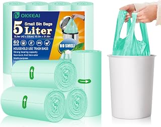 OKKEAI 5L Small Bin Bags with Tie Handles, Leak-Proof, 60 Count