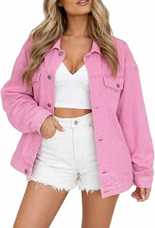 Kedera Women's Oversized Jean Jacket Long Blue Denim Jacket Long Sleeve Button Down Trucker Jacket Shacket Fall Coats