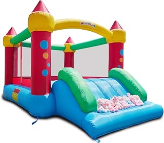 WeeOneKids Air Bounce House, Inflatable Bouncer with Air Blower and Slide, Jumping Family Backyard Bouncy Castle with Extra Thick Material (Red Yellow&Blue)