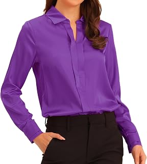 Allegra K Women's Work Blouse Long Sleeves in Silk Satin