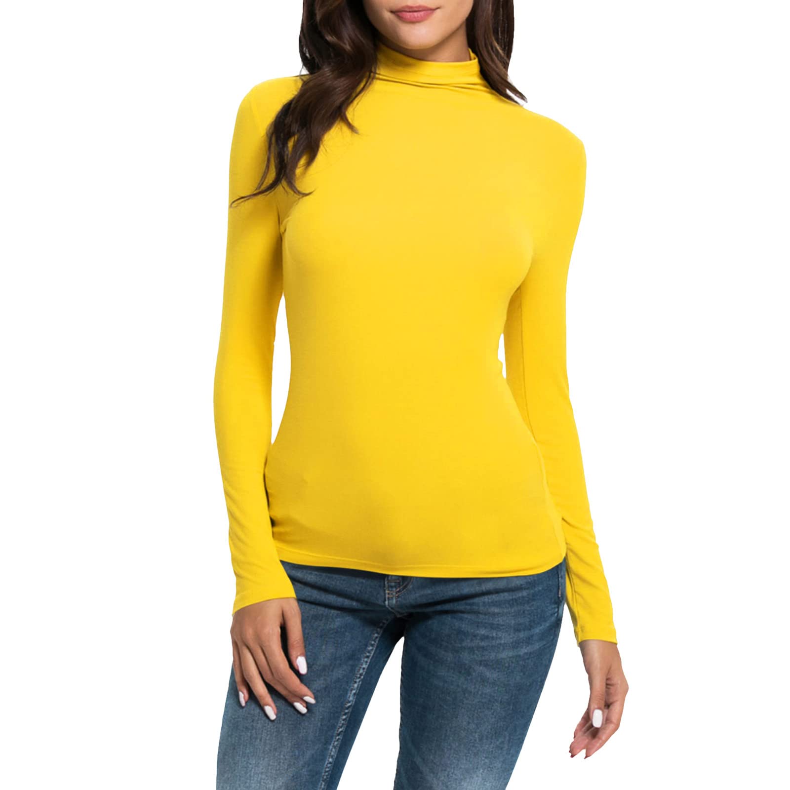 Women's Long Sleeve Shirts Turtleneck Shirt Women Mock Turtle Neck Basic Tops fo