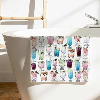 Colorful Kitchen Towels for Cocktails and Wolf Tail Summer Print Absorbent Microfiber Tea Towel Decorative Honeycomb Tea Towel for Kitchen Home Bathroom Housewarming Gifts