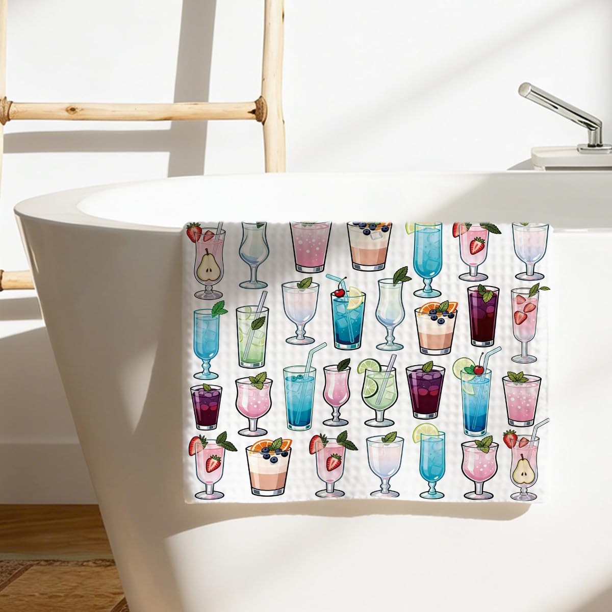 Colorful Kitchen Towels for Cocktails and Wolf Tail Summer Print Absorbent Micro