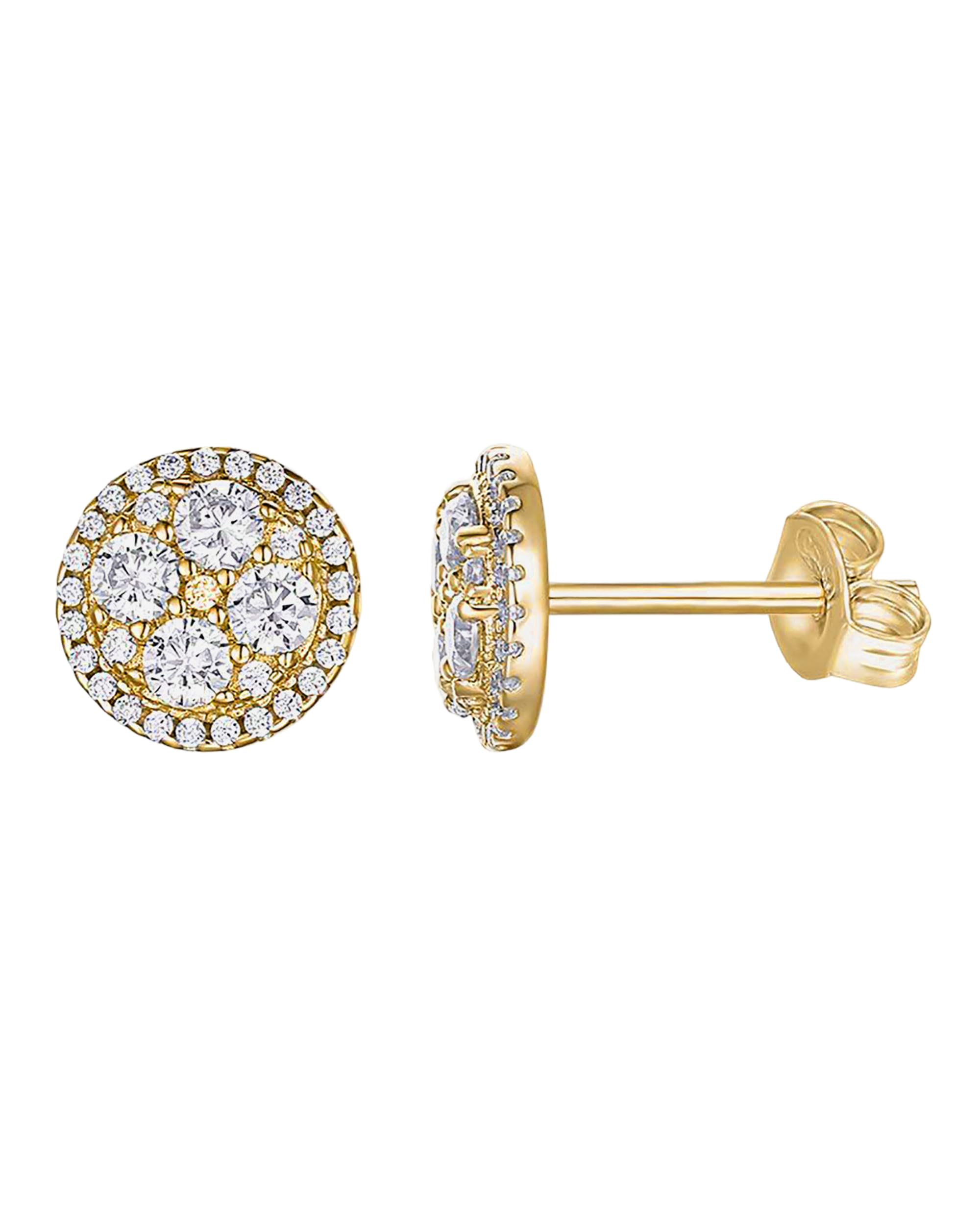 PAVOI 14K Gold Plated Round Cluster CZ Simulated Diamond Stud Earrings