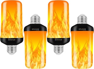 Bitrue LED Flame Effect Light Bulb, 4 Modes Flame Light Bulbs, E26 Base Fire Light Bulb with Gravity Sensor,Flickering Light Bulbs Halloween Home Party(4 Pack)