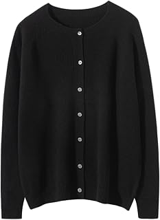Women's 100% Merino Wool Crew Neck Cardigan Lightweight Sweaters