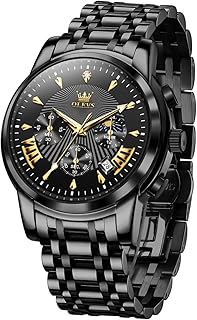 OLEVS Men Watches Luxury Waterproof Luminous Easy Read Chronograph Watches Full Gold/White Dail/Black Face Calendar Wrist Watches