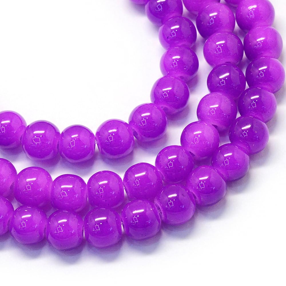 145pcs Glass Beads 6.5mm Imitation Jade Glass Beads Pure Color Round Polished De