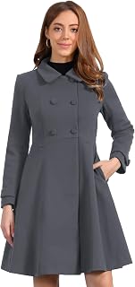 Allegra K Women's Winter Coats Lapel Collar Long Swing A Line Pea Coat