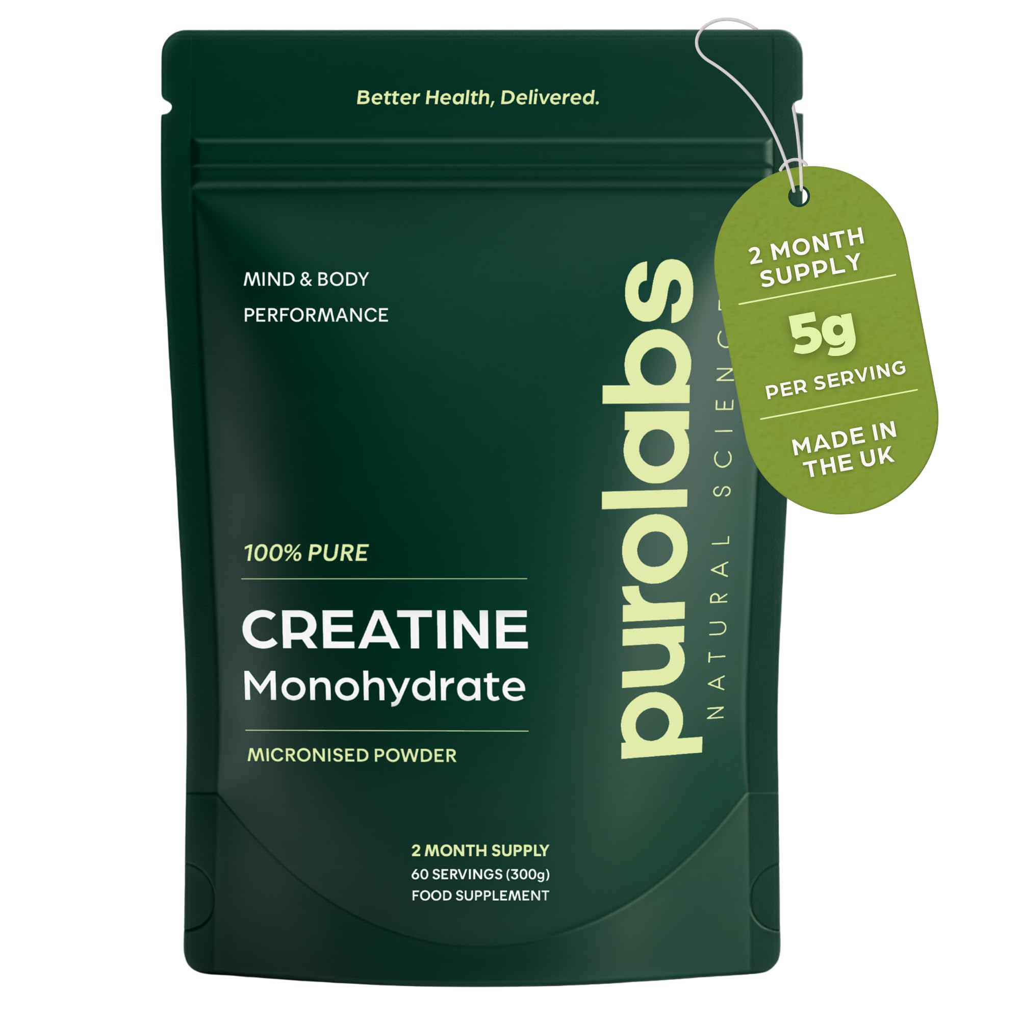 Purolabs Creatine Monohydrate Powder 300g | Unflavoured 100% Pure Micronised Cre