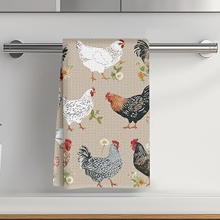 Farmhouse Chicken Rooster Kitchen Towel, Chicken Dish Towel, Ondri Decorative Hand Towel, Bathroom Kitchen Decor, Cock Mom Women Gift, 14x24-01