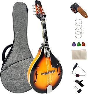 WUQIMUSC Mandolin Instrument, A-Style 8 String Mahogany, Beginner Adult Acoustic Mandolin Musical Instrument Kit with Gig Bag for Stage Performance Home Recording (Acoustic)